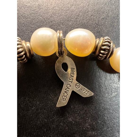 Vintage rose quartz pearls sterling silver breast cancer awareness bracelet - Picture 11 of 11